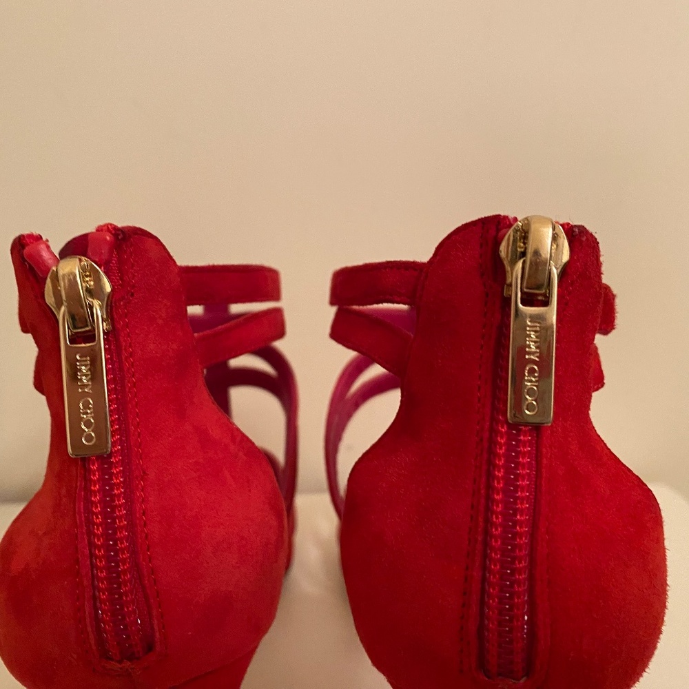 EUC JIMMY CHOO Red Suede Sandals IT 38 Fits like US 7 - Picture 5 of 11
